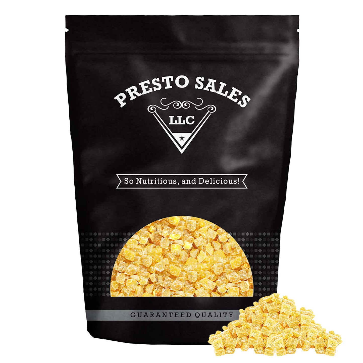 Presto Sales Crystallized Ginger Pieces 112 oz | Unsulphured Dried Candied Ginger 3-5 mm Pieces | All Natural, Non-GMO | Relieve