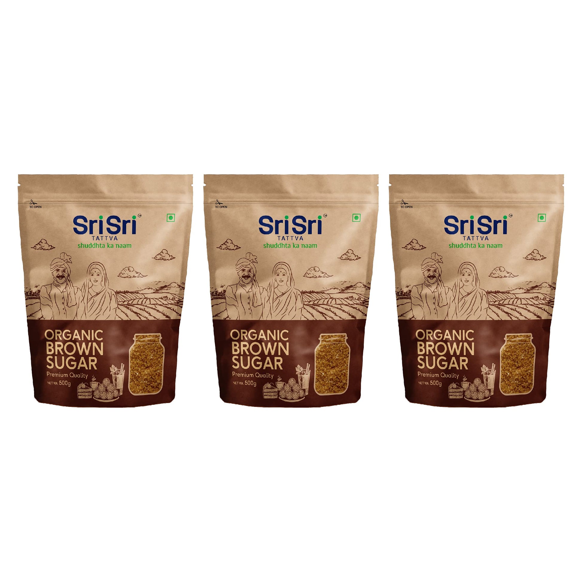 Sri Sri Tattva Shuddhta Ka Naam Organic Brown Sugar - 500G (Pack Of 3) - Natural & Refined Cane Sugar - Prime Quality - Rich In Minerals