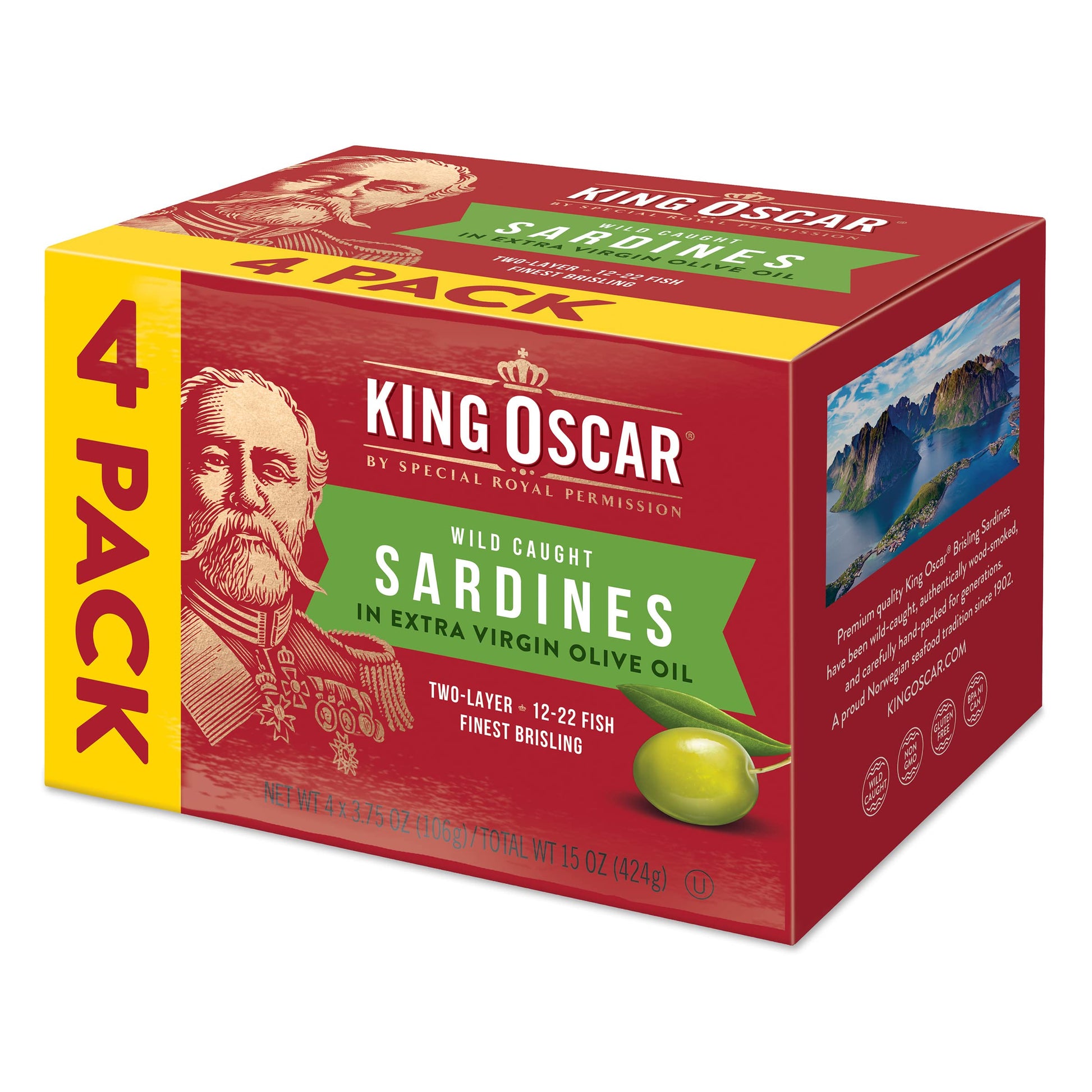 King Oscar Sardines in Extra Virgin Olive Oil, 3.75 Ounce (Pack of 4), Model 3480000653