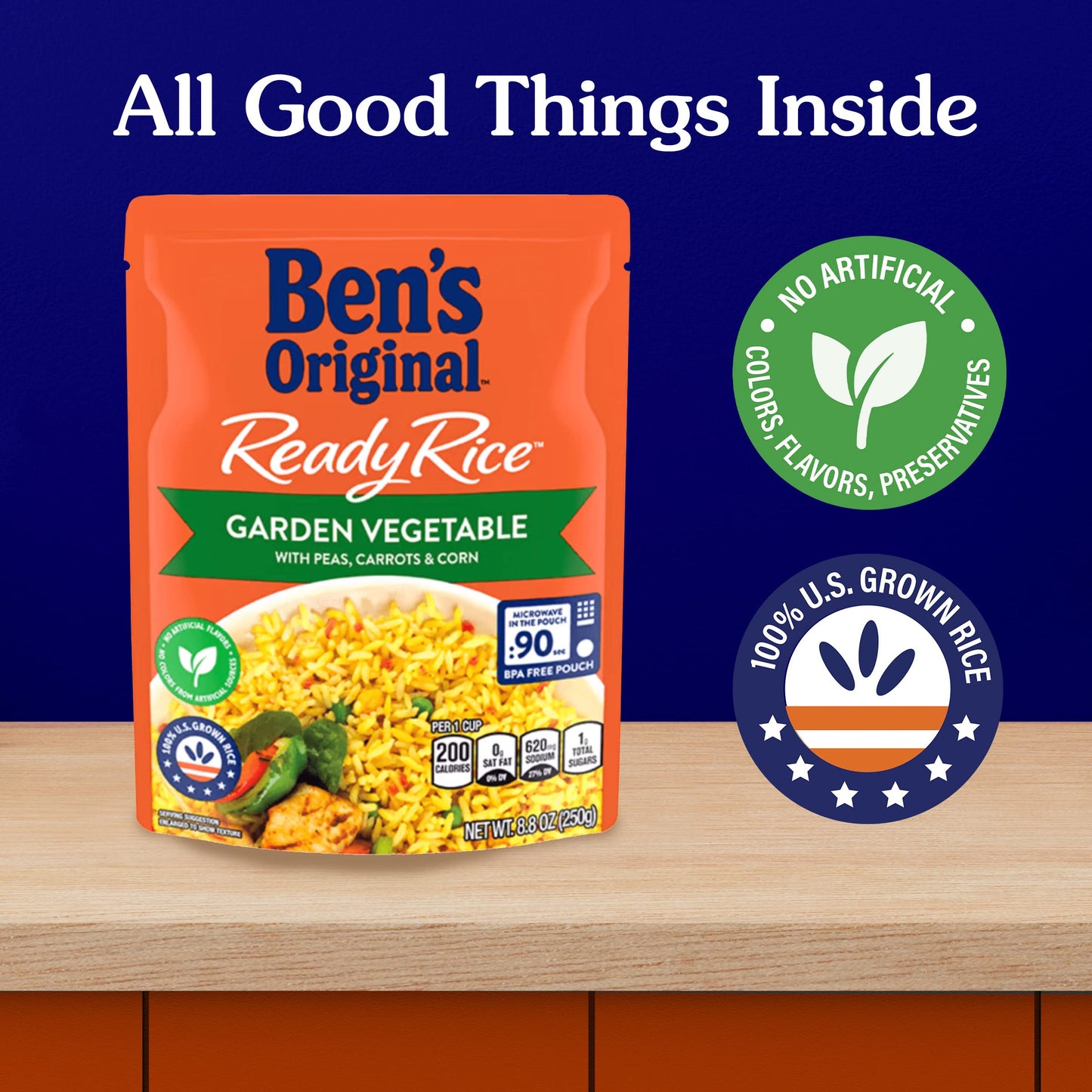BEN S ORIGINAL Ready Rice Garden Vegetable Flavored Rice, Easy Dinner Side, 8.8 oz Pouch (Pack of 12)