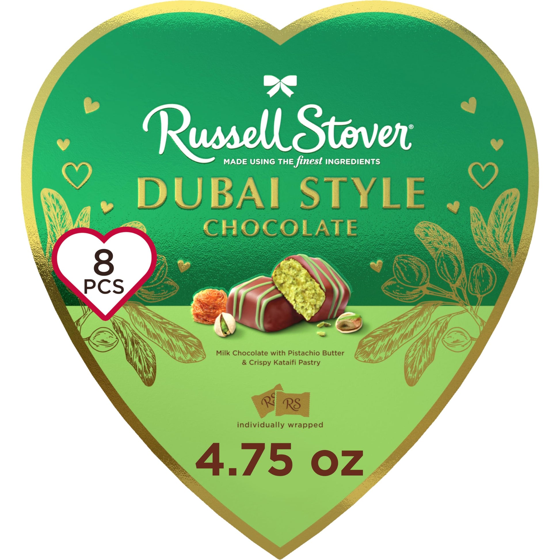 Russell Stover ValentineS Day Dubai Style Milk Chocolate Candy Pistachio & Kataifi Heart Gift Box  4.75 Oz.