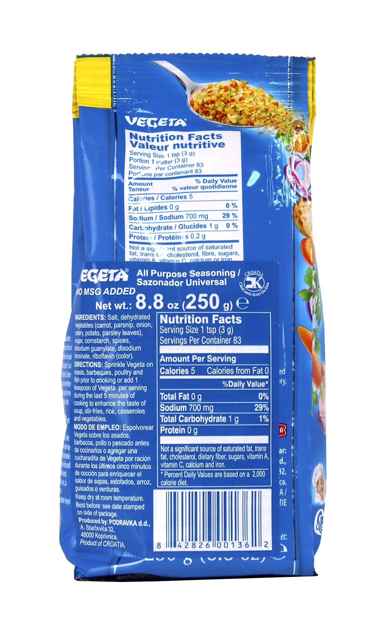 Podravka Vegeta All Purpose Seasoning No Msg 8.8 Oz (250 G)