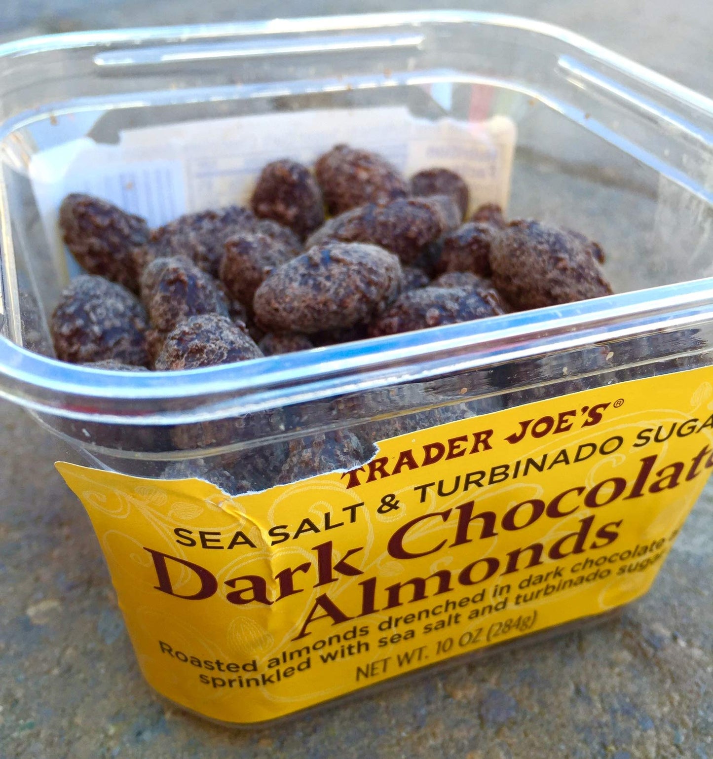 Trader Joe's Sea Salt & Turbinado Sugar Dark Chocolate Almonds - 10 Ounce (Pack of 2)