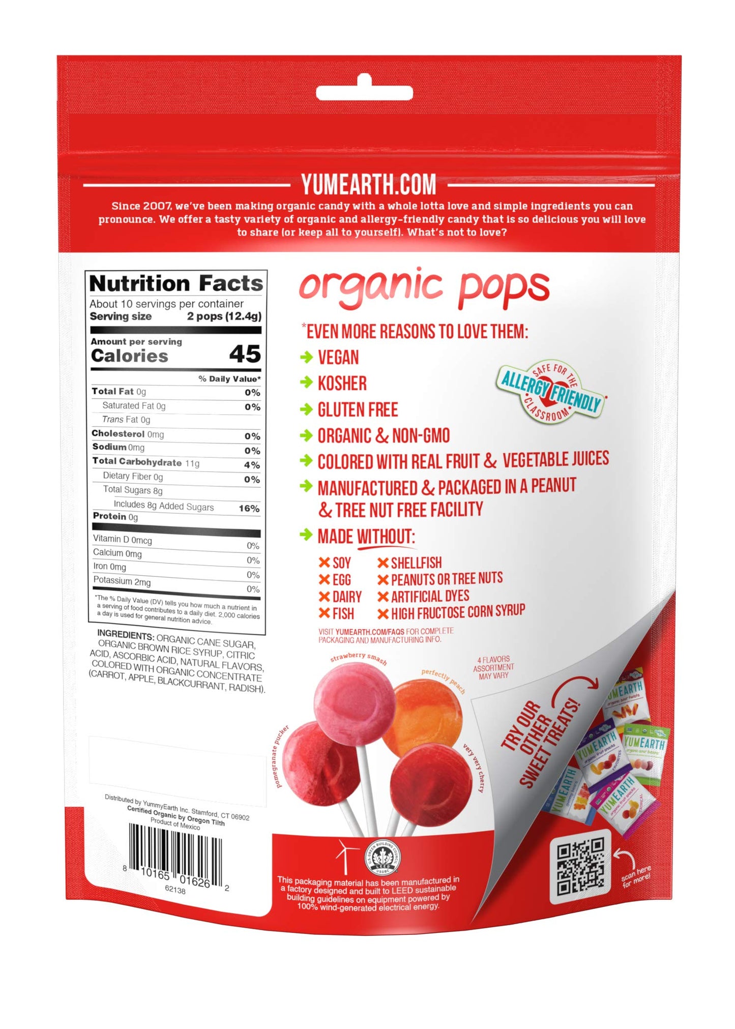 Lollipops, 95% Organic, Fruit, 20+, 4.2 Oz (Pack Of 12 )