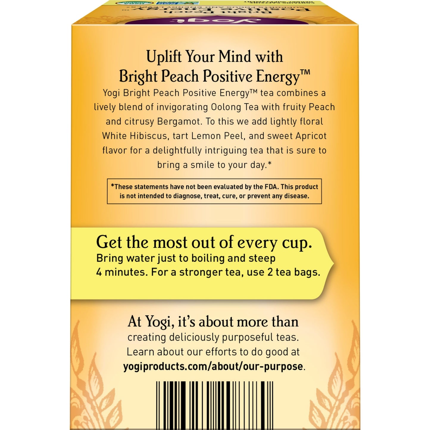 Yogi Tea Bright Peach Positive Energy Tea - 16 Tea Bags per Pack (6 Packs) - Organic Tea to Support Focus & Energy - Includes Oo