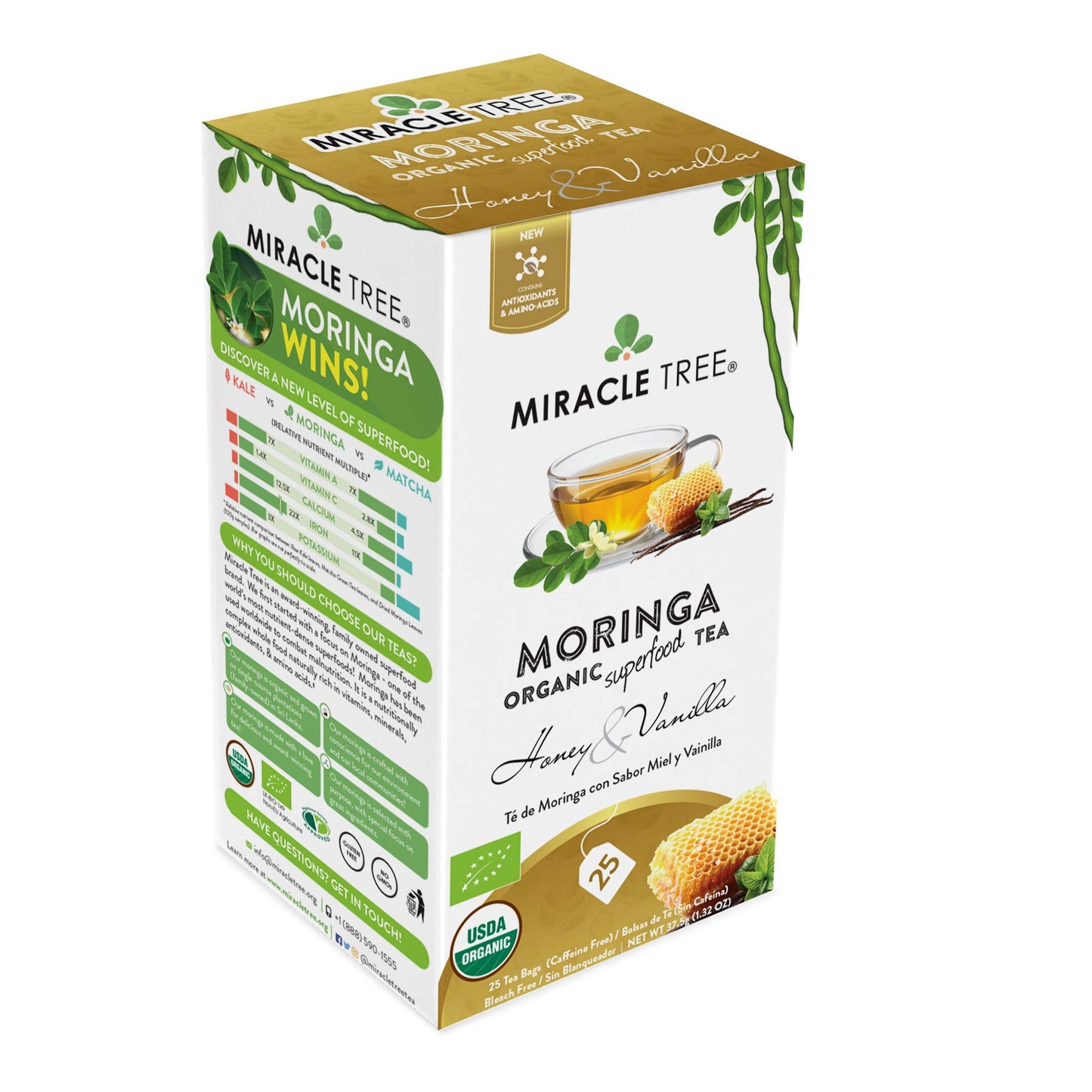 Tree Organic Moringa Superfood Tea - 25 Individually Sealed Bags, 12 Count, Vegan, Gluten-Free, Caffeine-Free