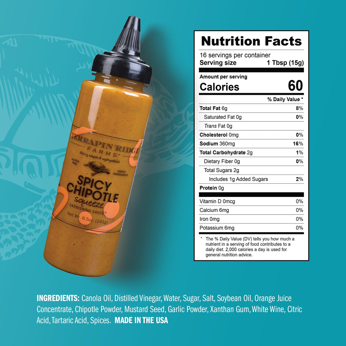 Terrapin Ridge Farms Spicy Chipotle Garnishing Sauce, 8.5 oz Bottle, Smoky & Zesty Flavor for Tacos, Sandwiches, Seafood