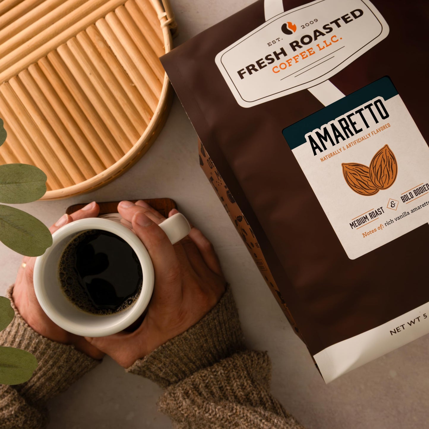 Fresh Roasted Coffee Amaretto Flavored Ground Coffee, Medium Roast, 80 Ounce