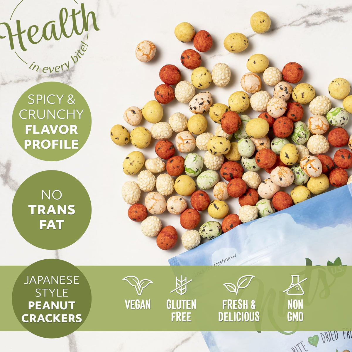 NUTS U.S. Japanese Coated Peanut  ers, Non-GMO, No Trans Fat, 3 LBS