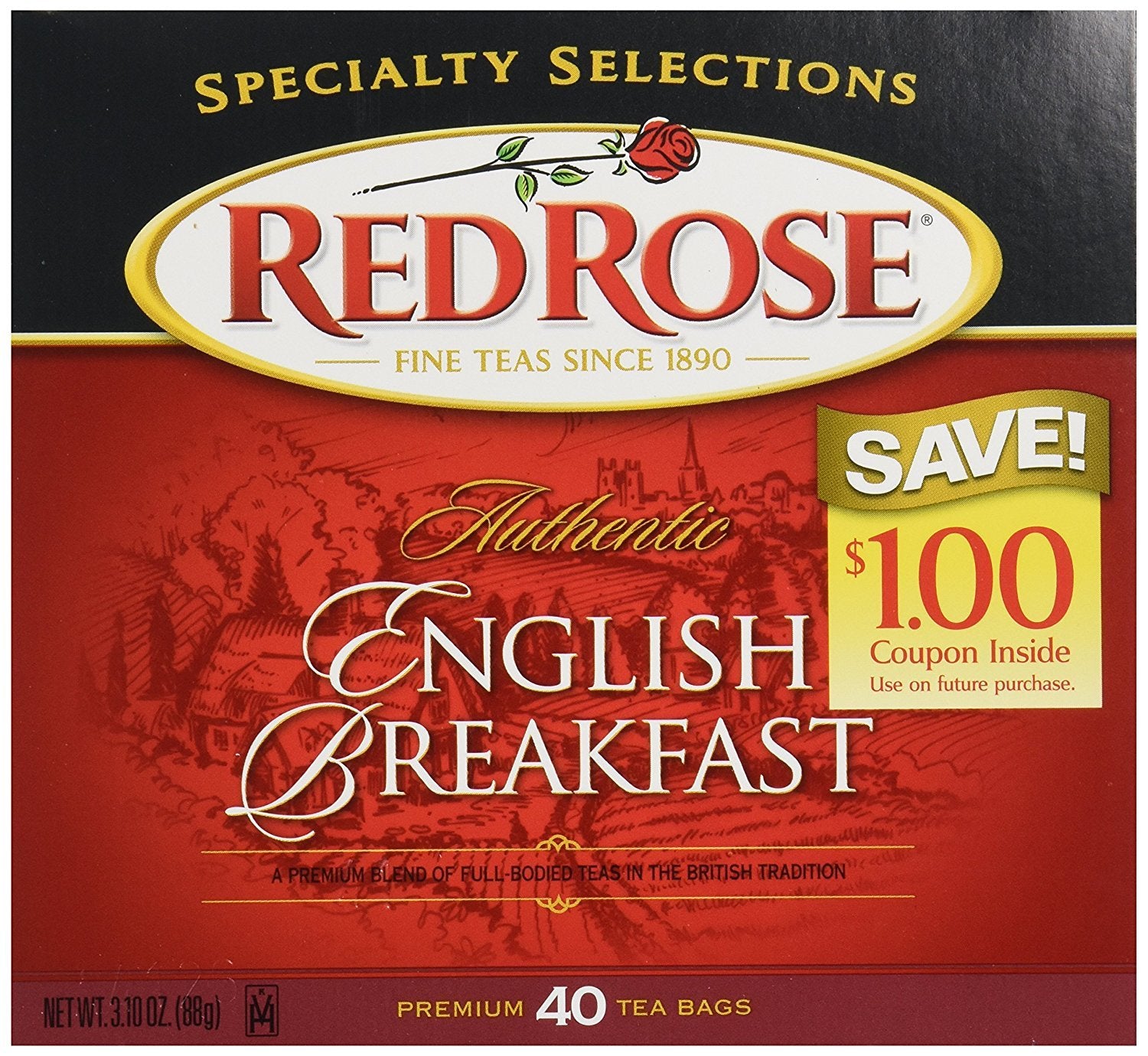 Red Rose English Breakfast Tea, 40 Ct