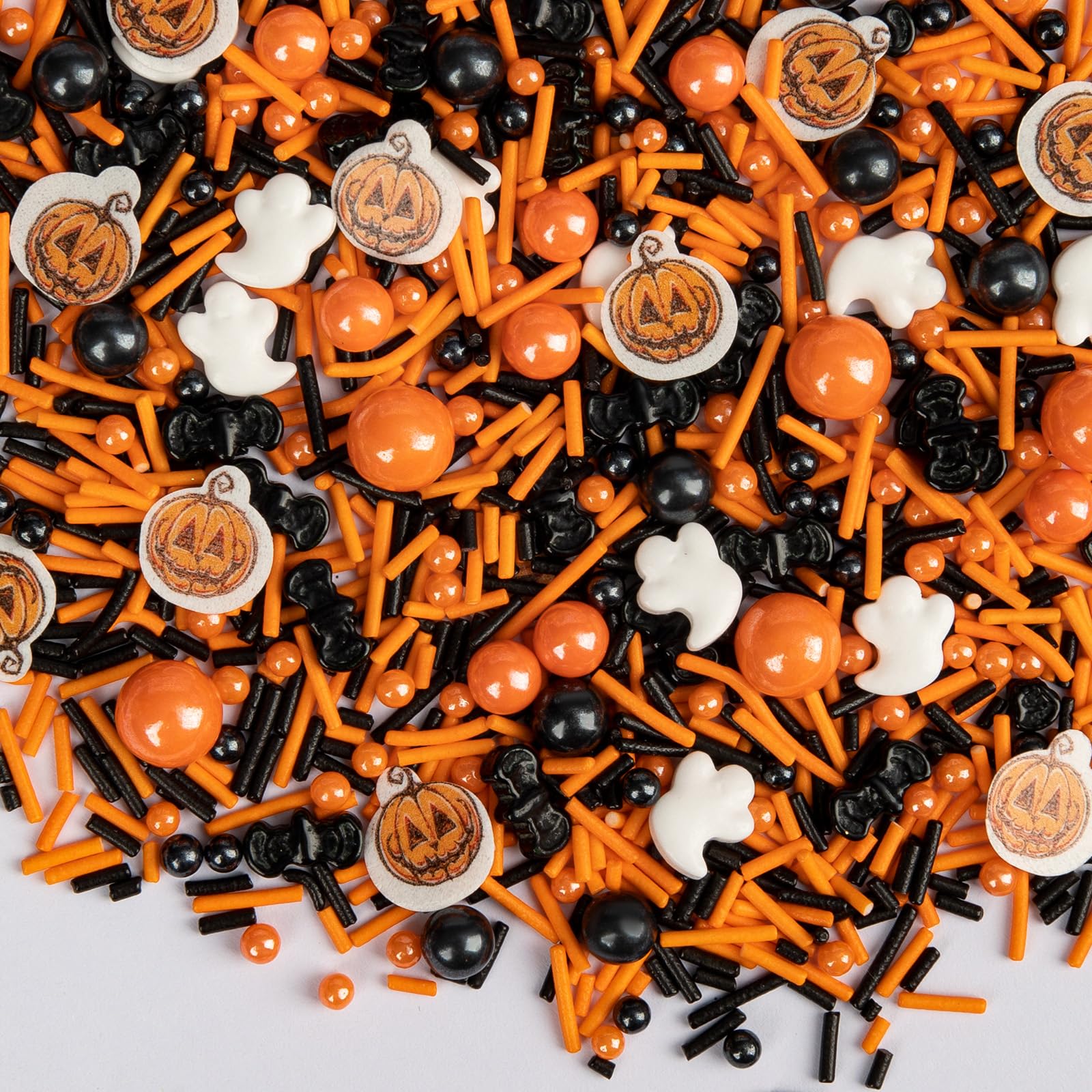 Twisweet Halloween Sprinkles, Pumpkin Sprinkles for Cake Decorating, Edible Candy Ghost Bat Sugar Sprinkle Mix, Black and Orange