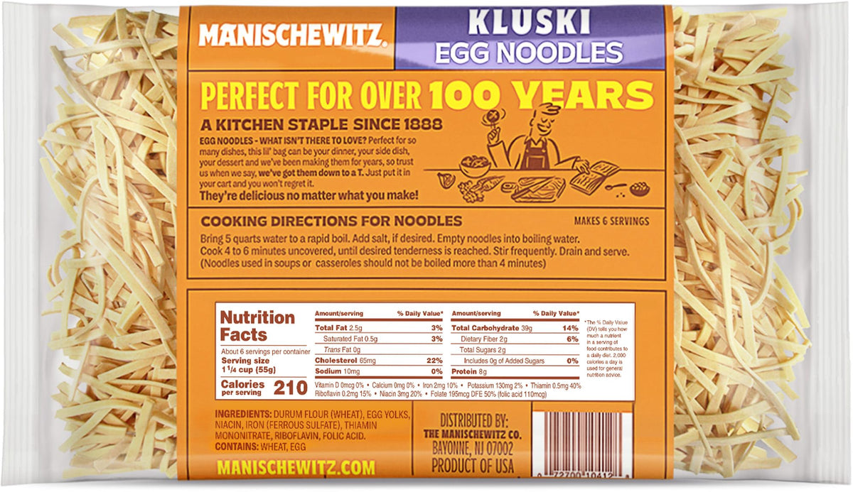 Manischewitz Kluski Egg Noodles, Premium Enriched, Low Sodium, 12oz (3 Pack)