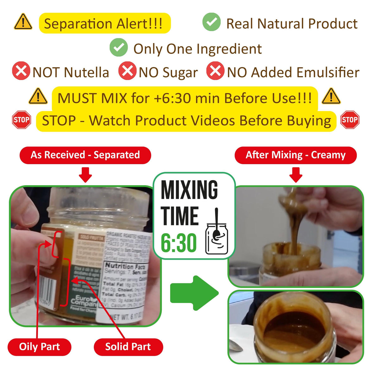 Welleatable Organic Roasted Hazelnut Cream, +6 Mins Mixing Required Before First Use, 100% One Ingredient, No Sugar Added, No Pa