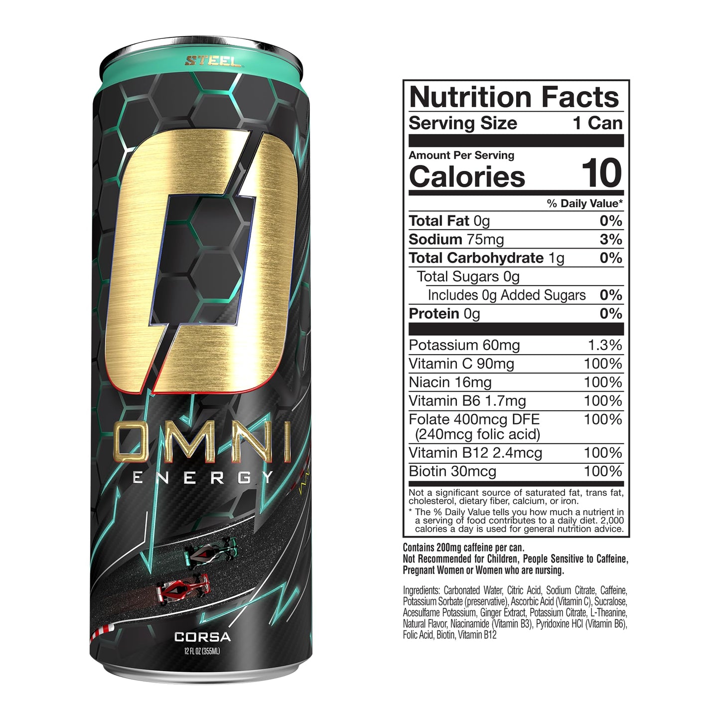 Steel dietary products OMNI Energy Drink Variety Pack of 3 | 200mg Caffeine, B Vitamins | Sugar-Free, Low Calorie, 12 Oz