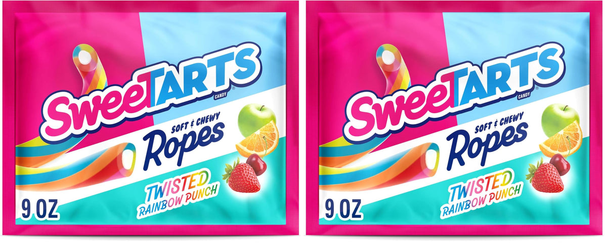 SweeTARTS Ropes, Twisted Rainbow Punch Candy, 9 Ounce Pouch (Pack of 2)