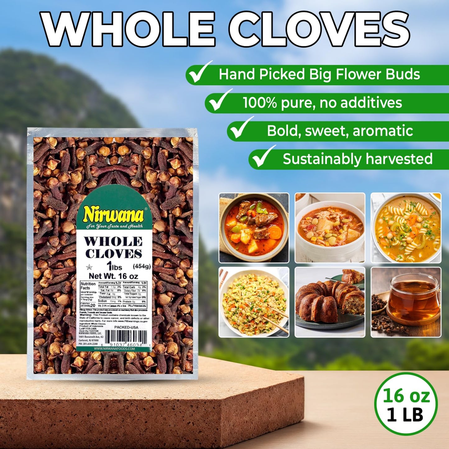 Nirwana Whole Cloves | Premium Quality Spice for Cooking & Baking | 16oz