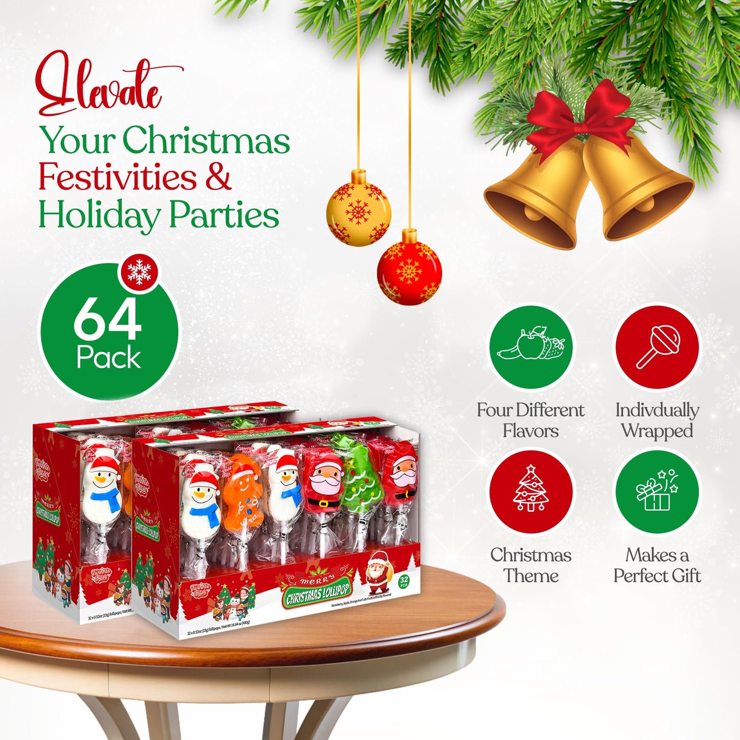 80 Pack Christmas Lollipops - Individually Wrapped Holiday Themed Lollipops - Santa, Tree Snowman, Gingerbread, Designs & Delicious Flavor -Bulk Christmas Candy Use For Stocking Stuffers, Party Favor, Classroom & Office  , Candy Jar Fillers