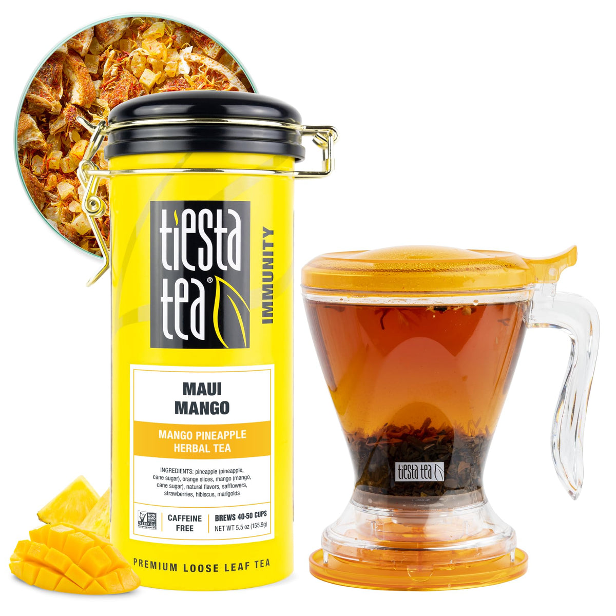 Tiesta Tea - Maui Mango Tin & Infuser Starter Set | Loose Leaf | Premium Herbal Blend | Non-Caffeinated Hot & Iced | 6oz Refilla