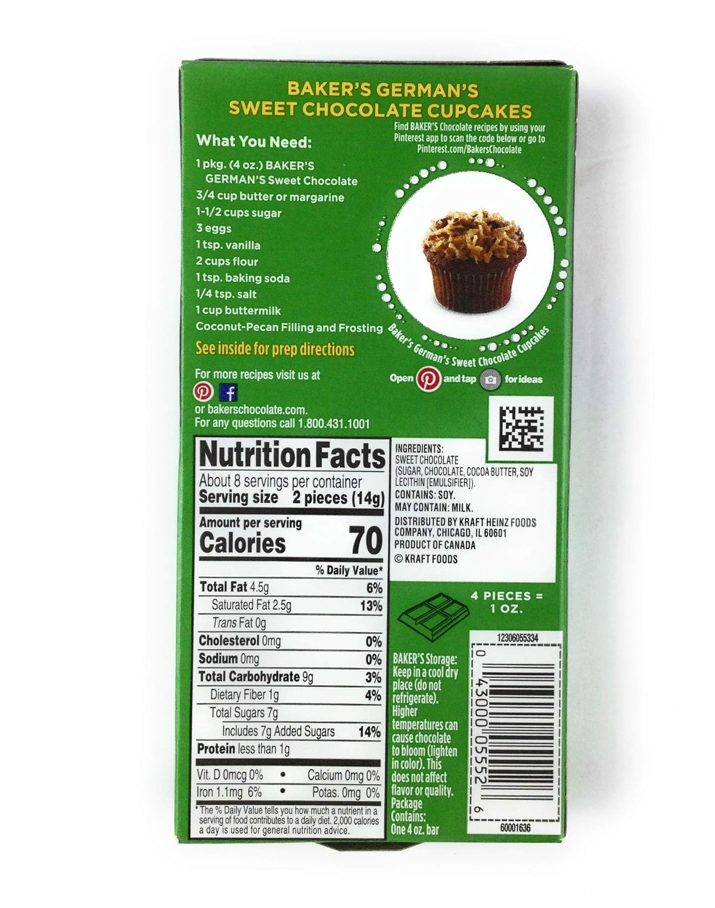 Baker's German's Chocolate, 4-Ounce Bars (Pack of 4)