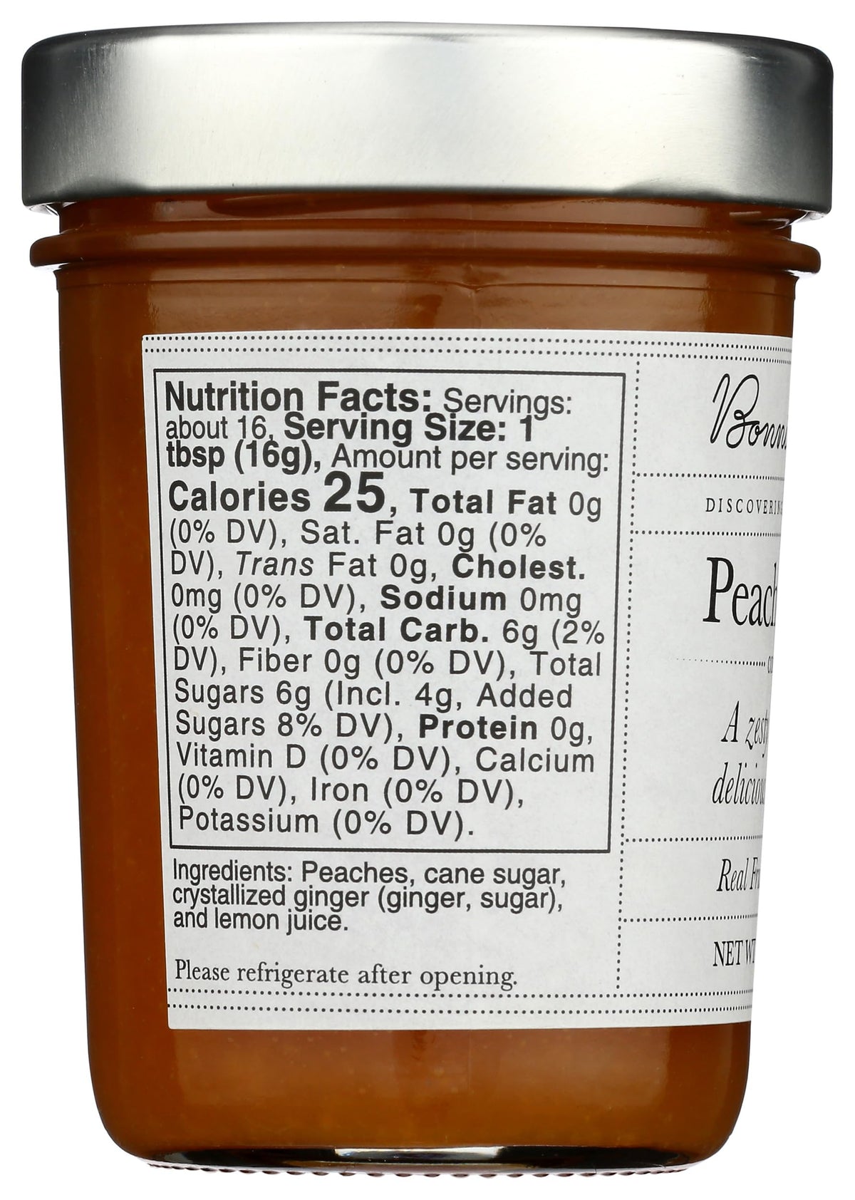 Bonnies Jams, Peach Ginger Jam, 8.75 Ounce