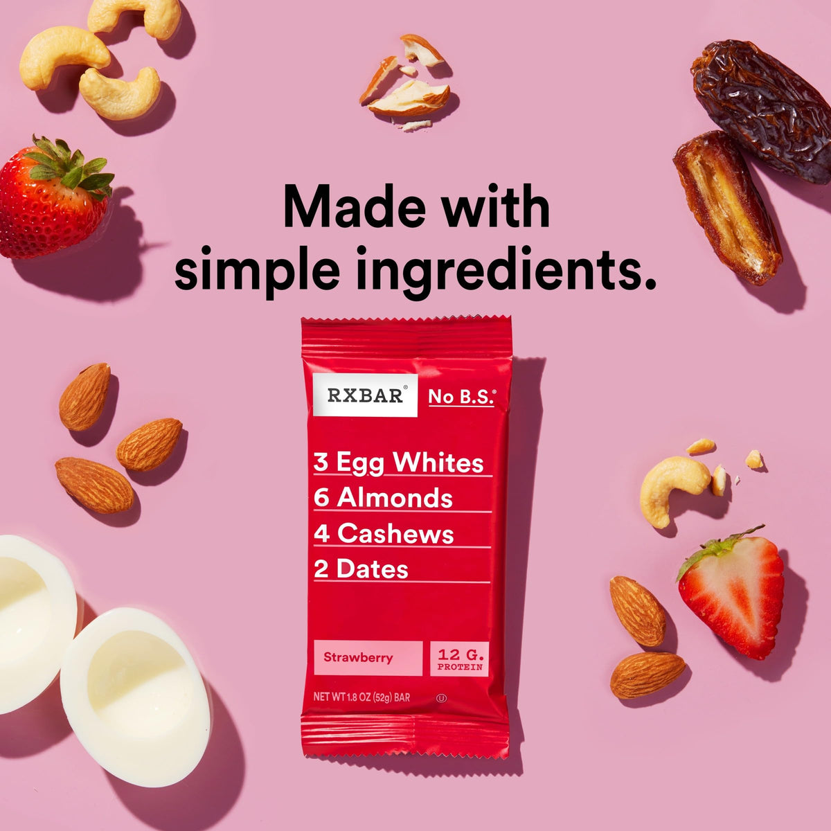 RXBAR Protein Bars, 12g Protein, Gluten Free Snacks, Strawberry, 9.1oz Box (5 Bars)
