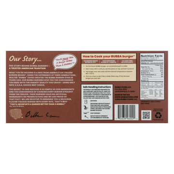 Bubba Burger, Frozen Beef Burger Patties, Original, USDA Choice Beef Chuck, 2 lb, Pack of 6