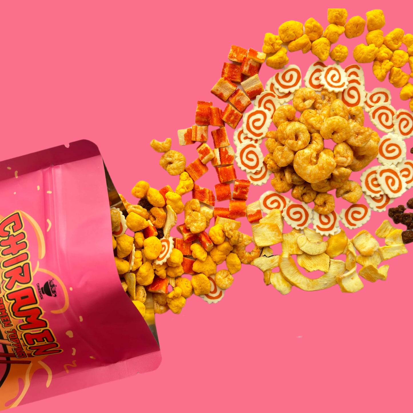 CHIRAMEN Dried Seafood Mix Ramen Toppings  Shrimp  Fish Cake  Squid  compatible with Crab  Eggs  Perfect for Cup Noodles.