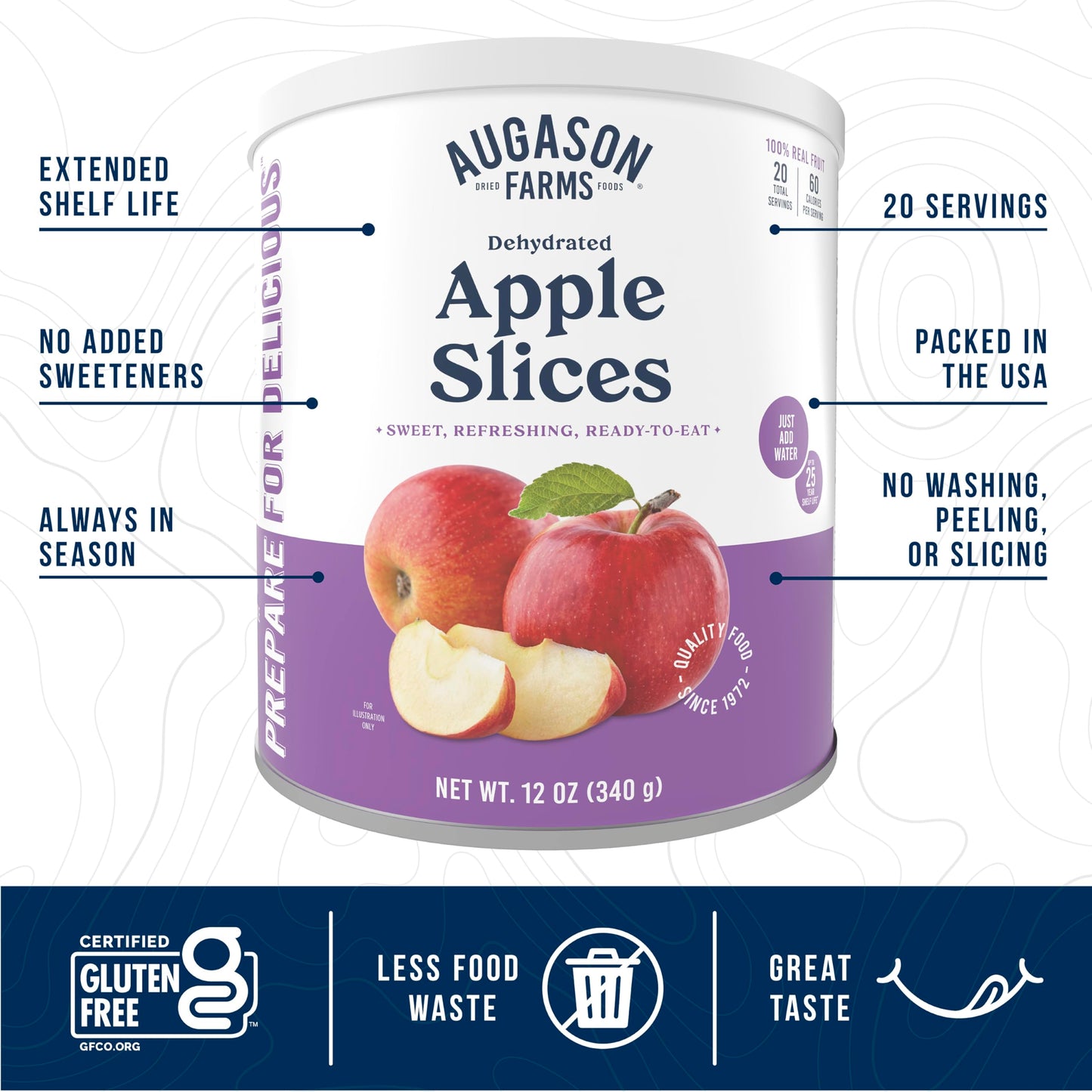 Augason Farms Dehydrated Apple Slices Certified Gluten Free Long Term Food Storage Large No. 10 Can