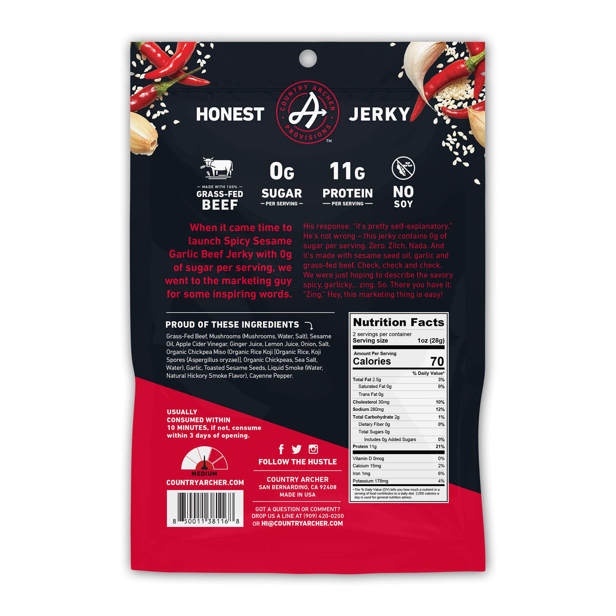Country Archer Grass Fed Beef Jerky - Zero Sugar Beef Jerky, Sugar Free Beef Jerky Snack Pack, Beef Jerky Bulk, Individual Beef