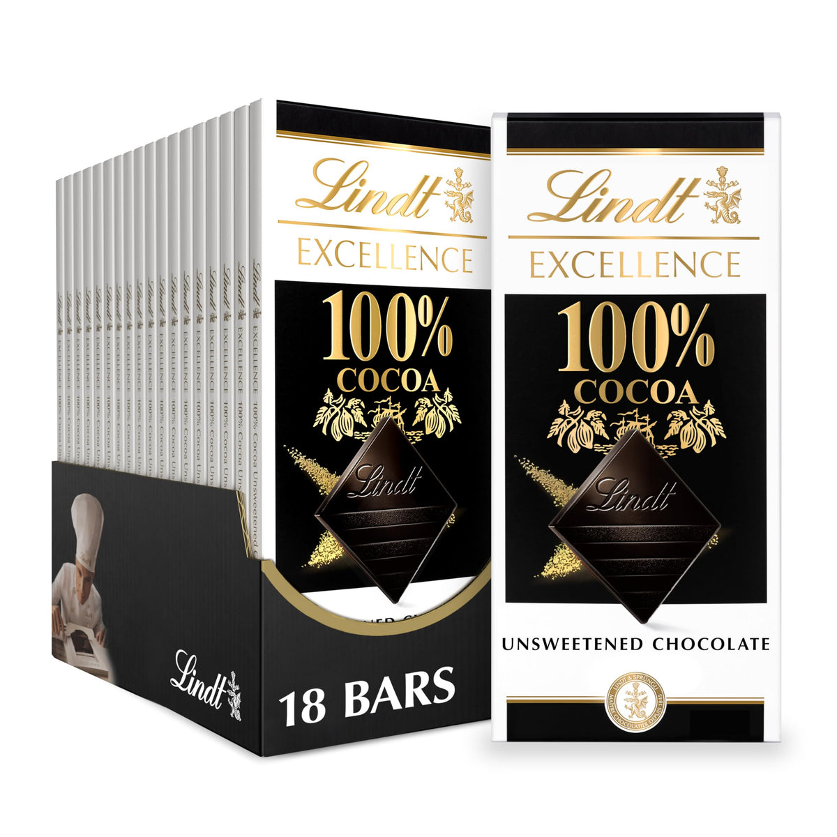 Lindt EXCELLENCE 100% Cocoa Dark Chocolate Bar  Dark Chocolate Candy  1.7 oz. (18 Pack)