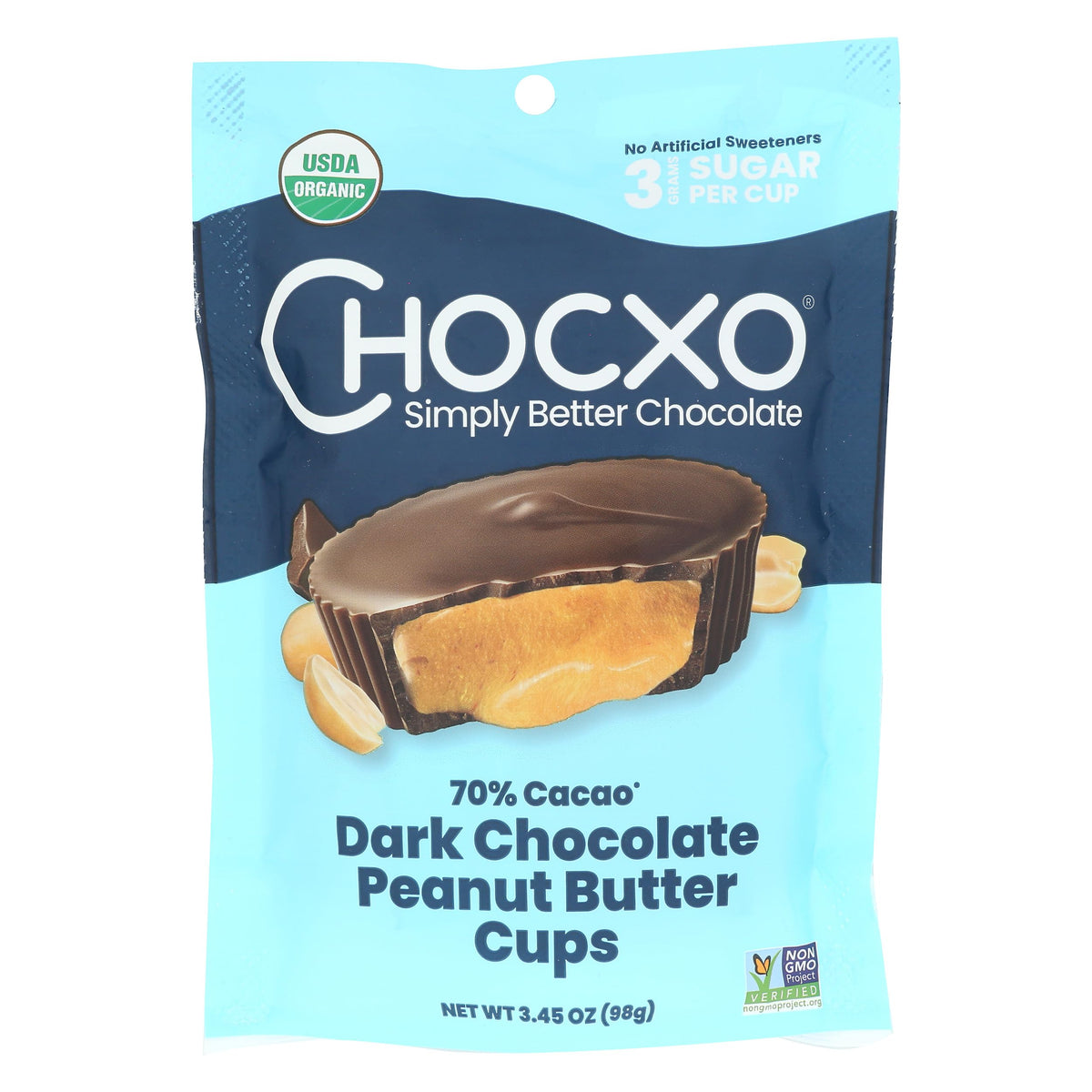 CHOCXO Organic 70% Dark Chocolate Peanut Butter Cups, 3.45 OZ