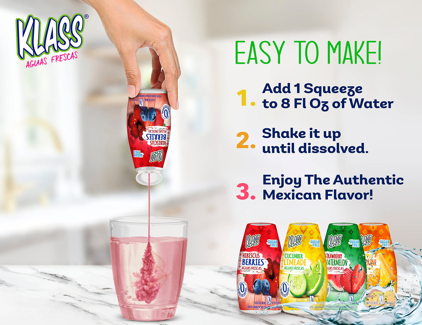 Klass Aguas Frescas Water Enhancers Variety Pack 1.62 ounces (Pack of 4, Makes 24 servings each))