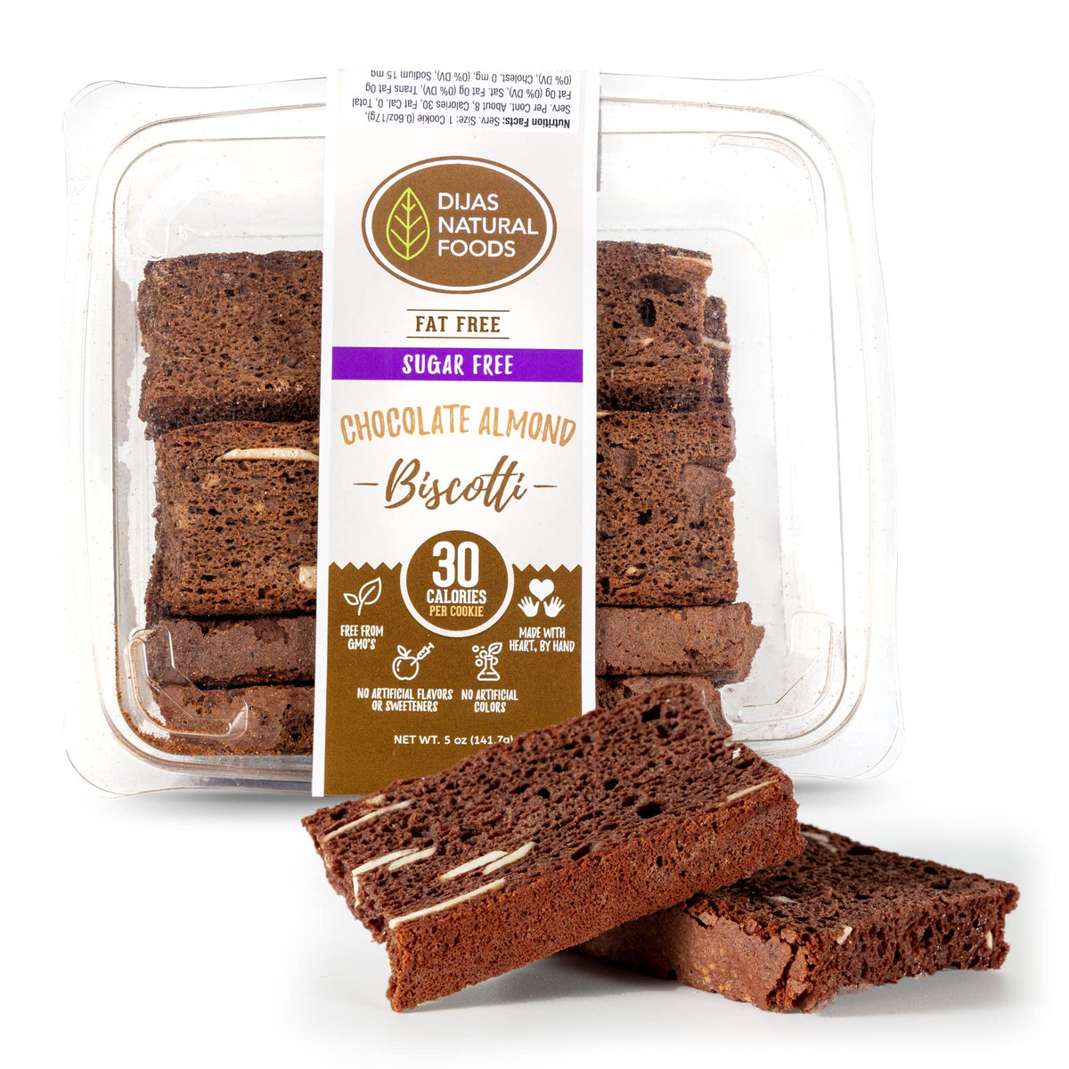 DIJAS Natural Foods, Crunchy Sugar-Free Biscotti Cookie, All Natural, Fat Free, Preservative Free Ingredients, Delicious Low Cal