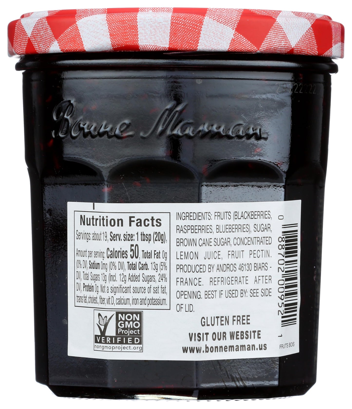 Bonne Maman Mixed Berry Preserves, 13 oz Glass Jars, Non-GMO, Pack of 4