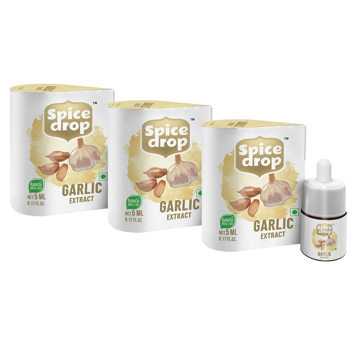 Spice Drop Natural Garlic Extract, for Soups, Pastas , Salads, 180 drops, pack of 3