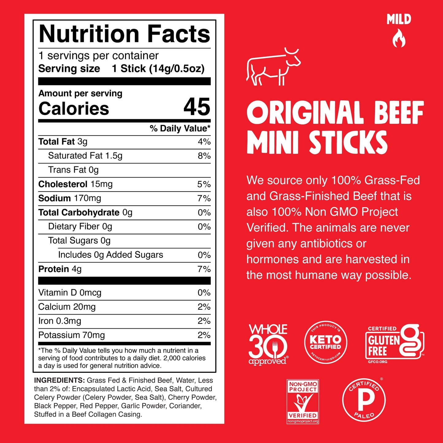 Chomps Mini Beef Jerky Snack Sticks, Grass Fed, Original Flavor, 0.5 Oz, Pack of 6