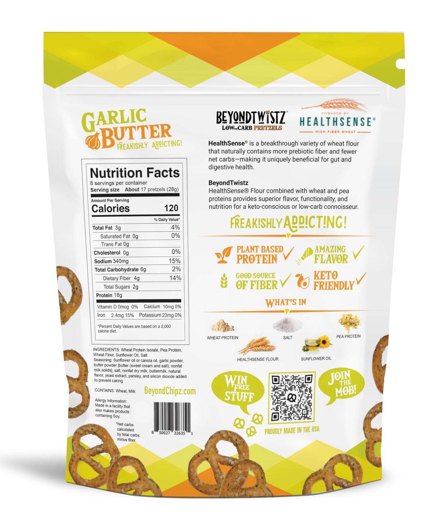 BeyondChipz Low Carb Pretzels, Garlic Butter, Keto Friendly, 8oz Family Size (Pack of 3), 2g Net Carbs, 18g Protein