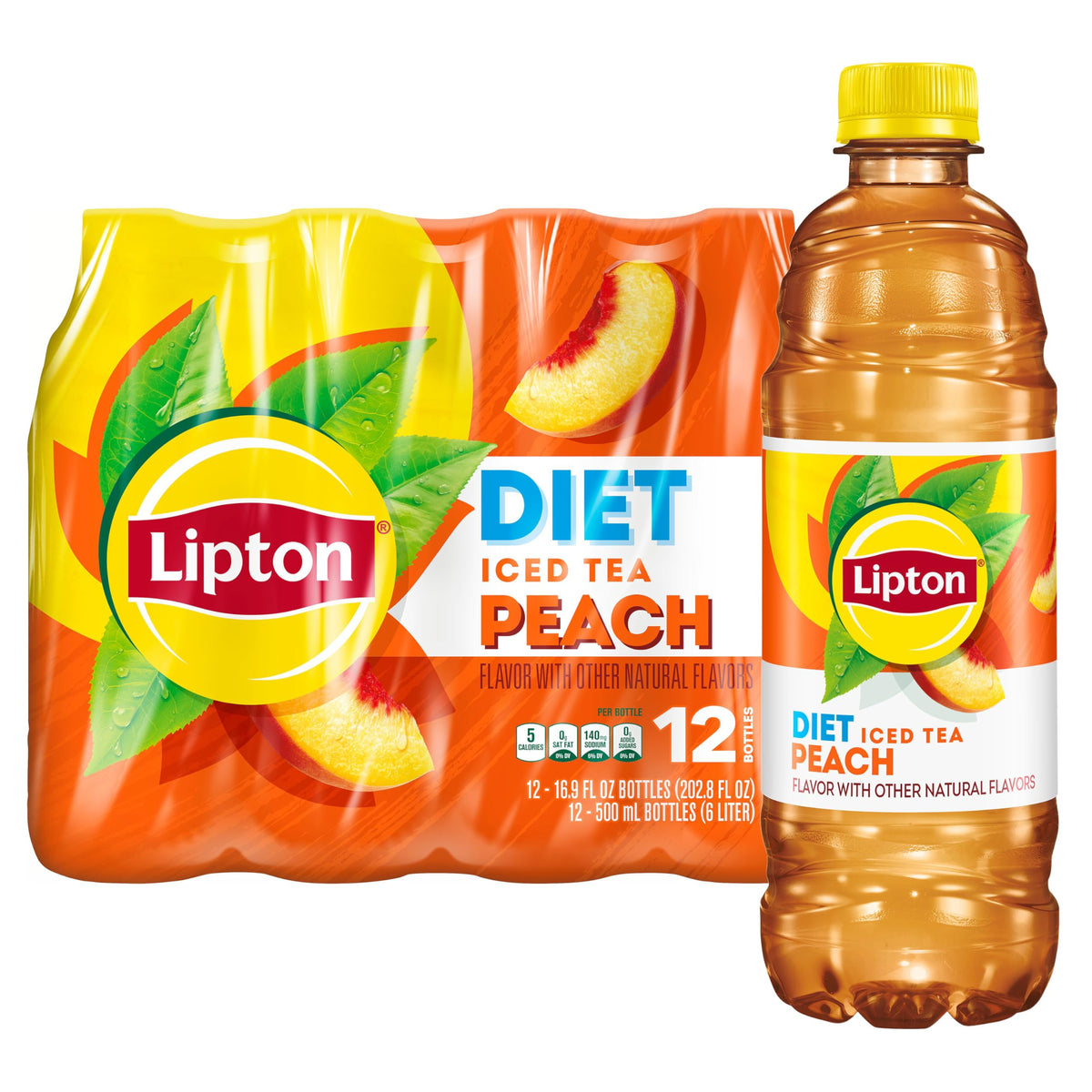 Lipton Diet Peach Iced Tea, 16.9 Fl Oz Bottles (Pack of 12)