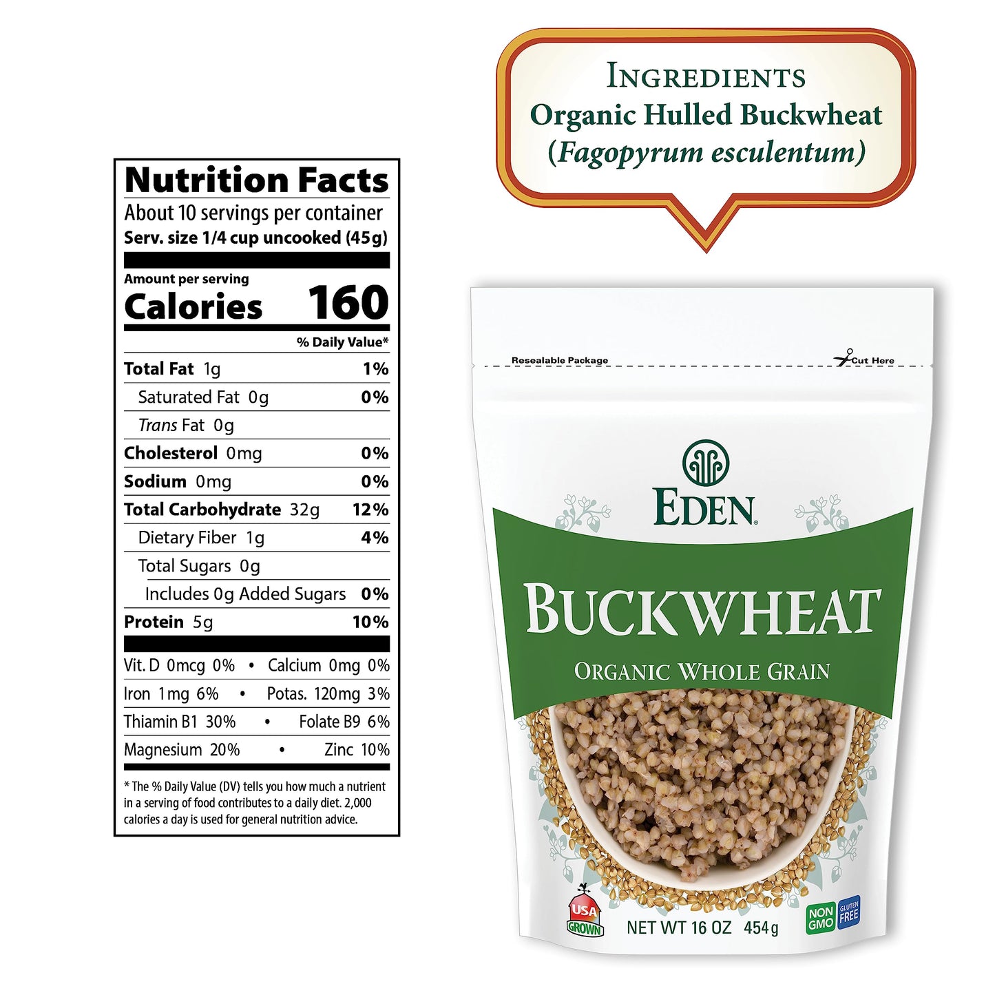 Eden Organic Buckwheat, 16 Oz, Gluten Free, 100% Whole Grain