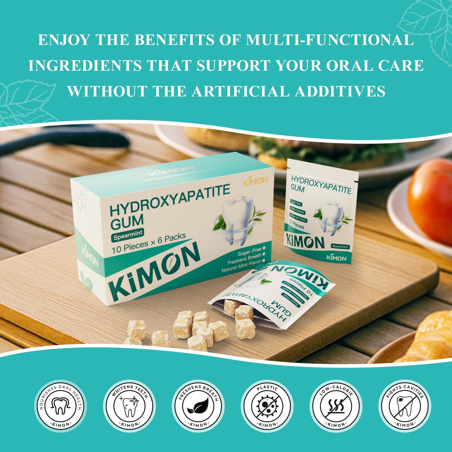 Remineralizing Gum Hydroxyapatite Gum with Xylitol, Coconut Oil, Activated Charcoal & Bee Propolis, Nature Sugar-Free Mint Chewi