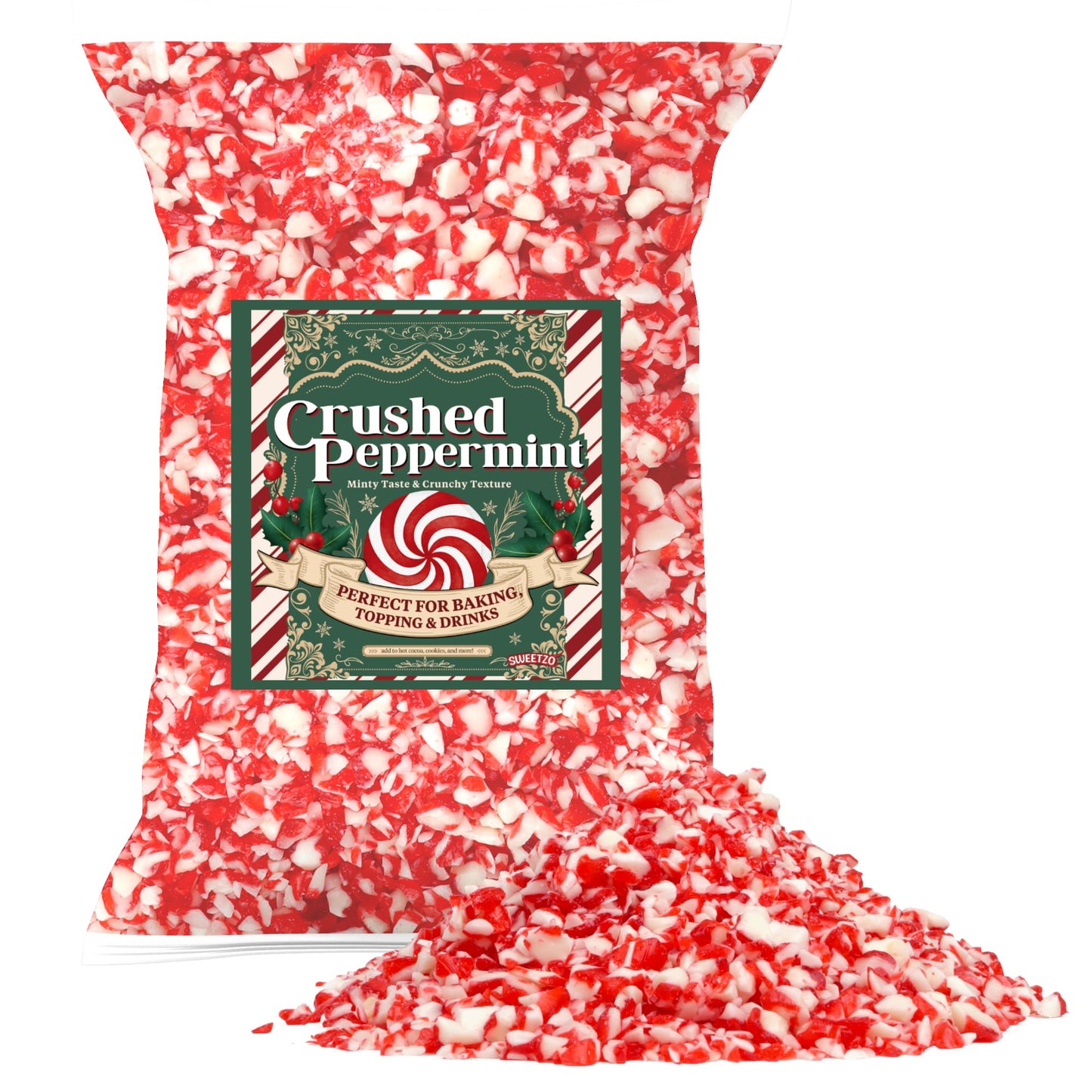 Crushed Peppermint Candy Pieces  Red and White Classic Flavor  Perfect Christmas Dessert and Drink Toppings  Resealable Bag  12 Ounces