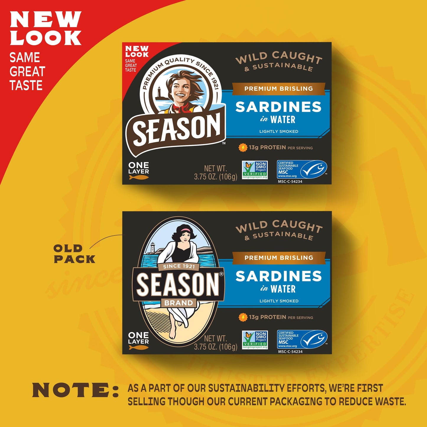 SEASON Sardines in Water, Wild Caught, 13g Protein, Keto Snacks, 3.75 Oz Tins, 6-Pack