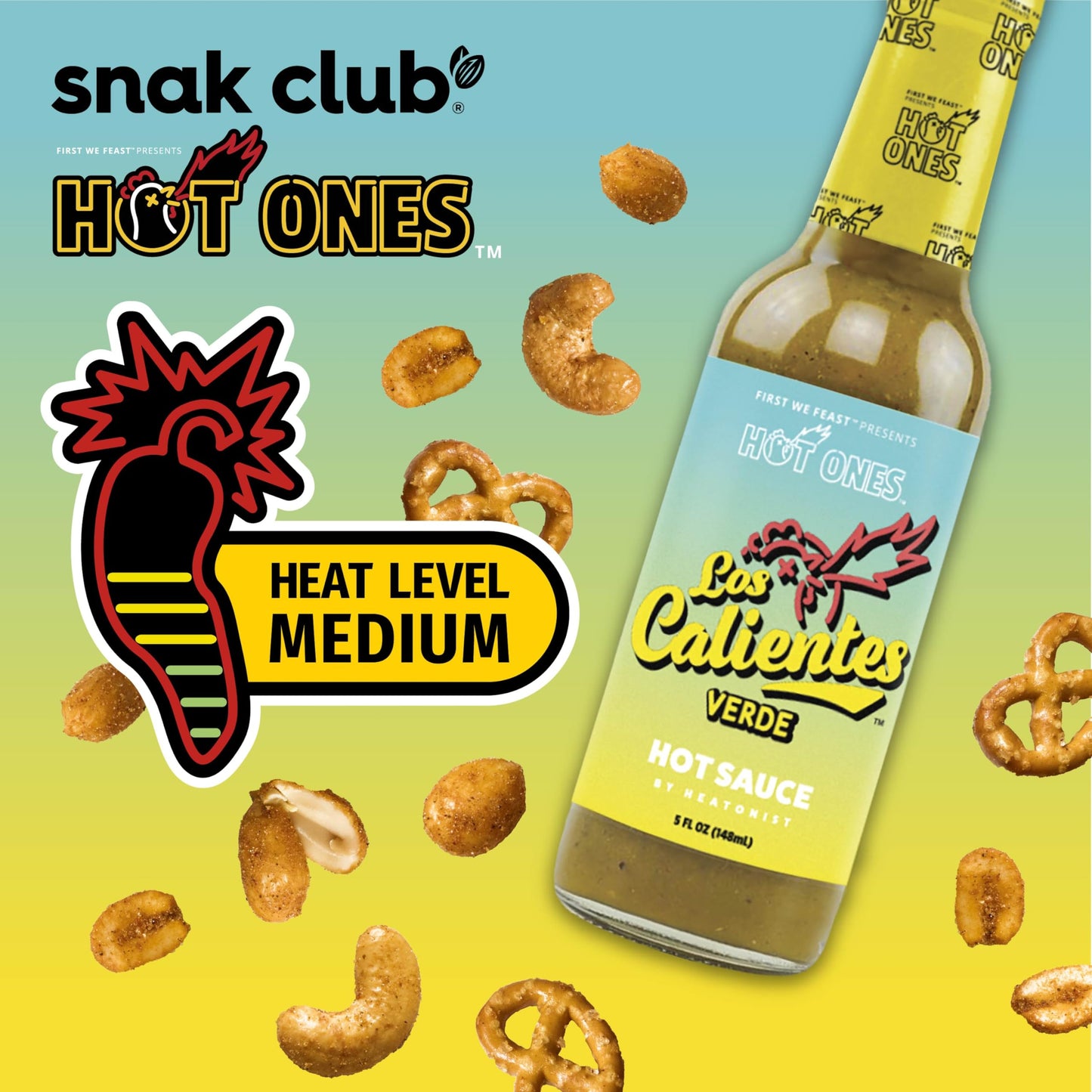 Snak Club x Hot Ones Smoky Sweet Snack Mix, Spicy Snacks with Peanuts, Pretzels, Sesame Sticks, Toasted Corn & Cashews, Inspired