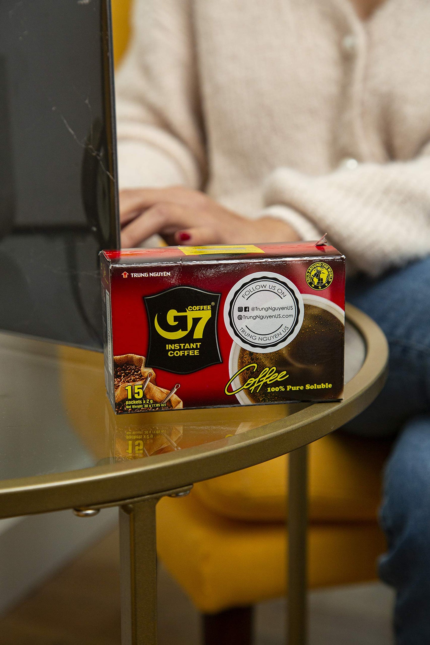 Trung Nguyen - G7 Instant Coffee - Pure Black - 100% Soluble Coffee - Strong and Bold - Instant Vietnamese Coffee (15 Packets/Bo