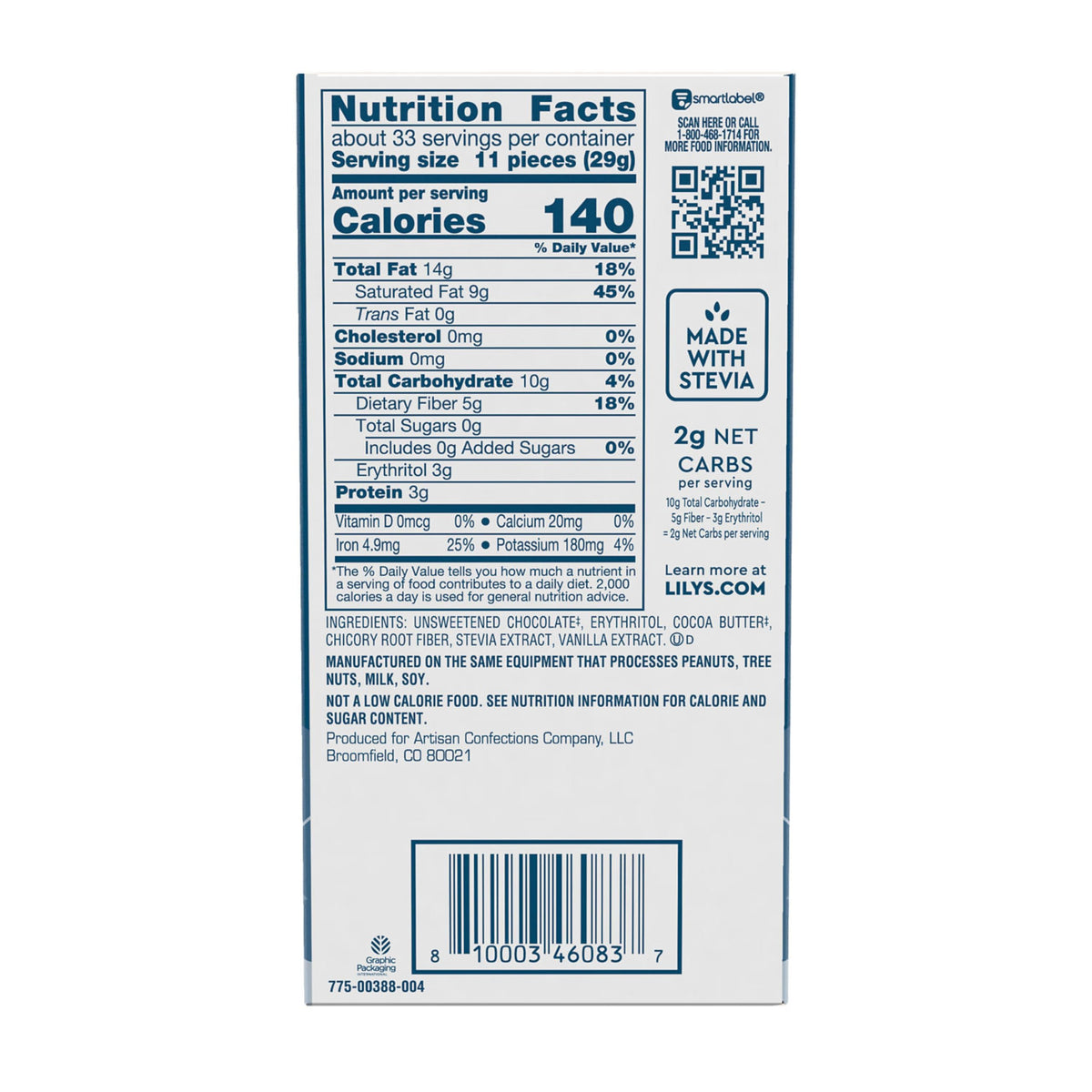 LILYS Extremely Dark Extra Dark Chocolate Style No Sugar Added, Sweets Bars, 2.8 oz (12 Count)