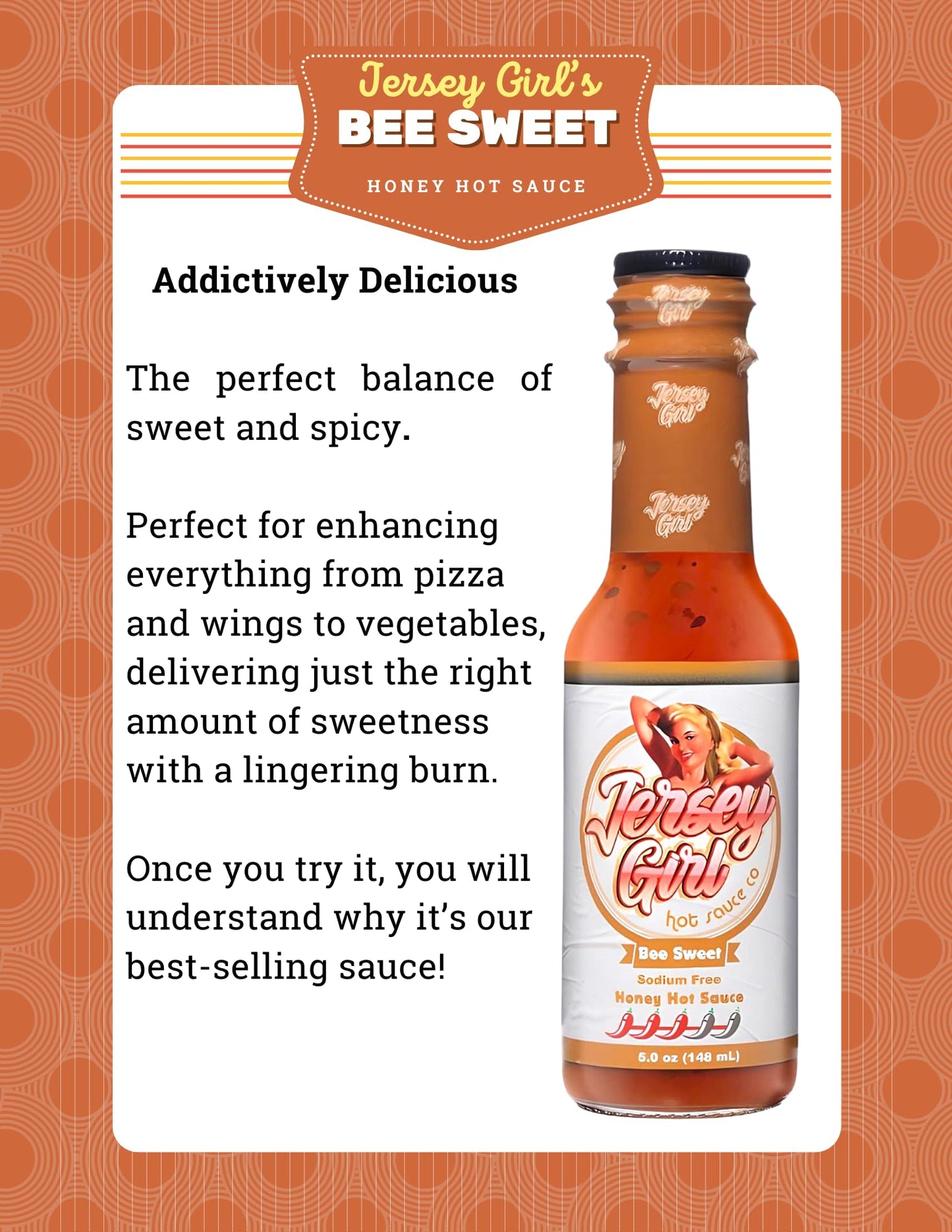 Jersey Girl (Bee Sweet Honey Hot Sauce) Scorpion & Ghost Pepper / 5 Oz Bottle/No Sodium/Salt Free/Pack Of 2