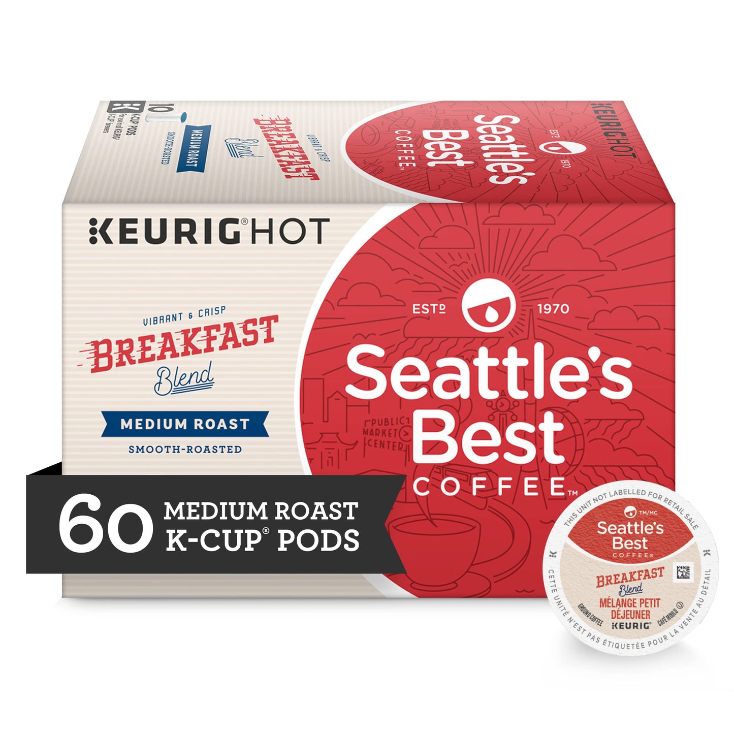 Seattle s Best Coffee Breakfast Blend Medium Roast K-Cup Pods | 6 Boxes of 10 (60 Total Pods)