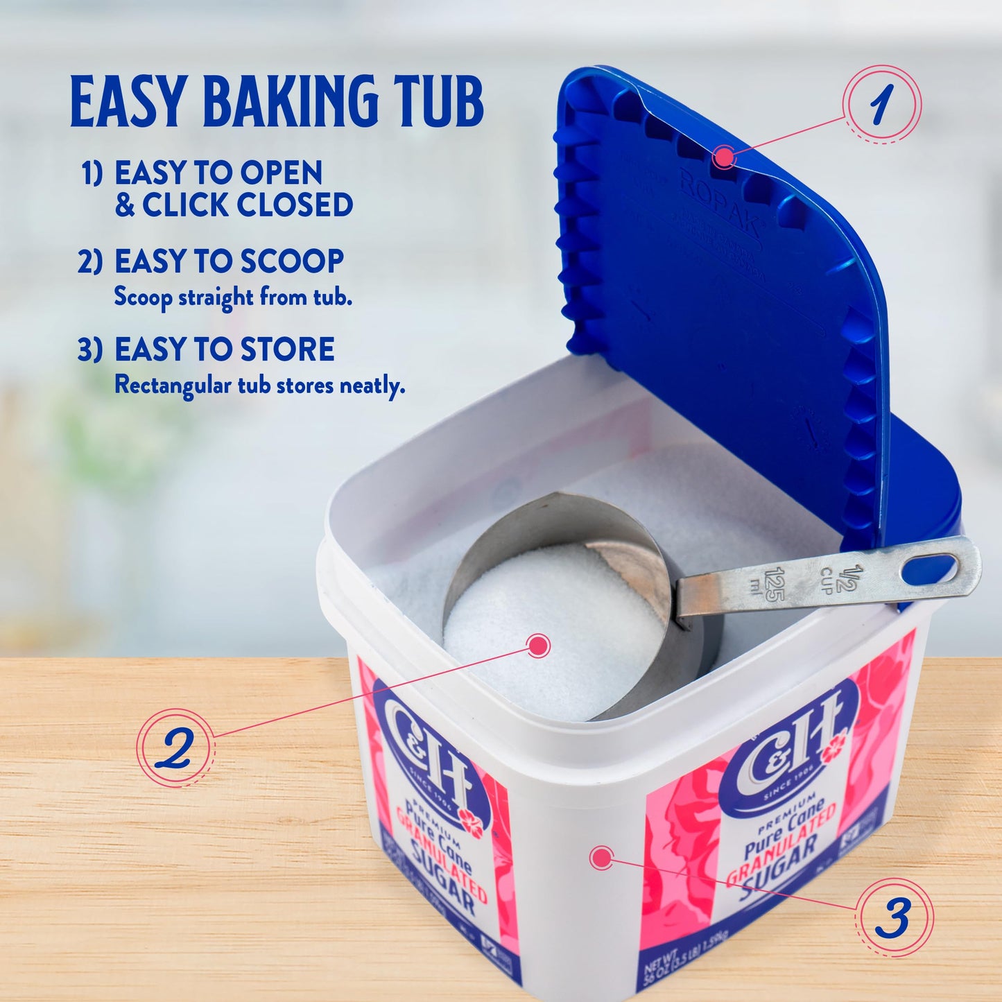 C&H Granulated Sugar  3.5 lb Easy-Baking Tub (Pack of 2) - Ideal for Family Baking  Desserts  and Everyday Sweetening - Includes Bonus Recipe Card