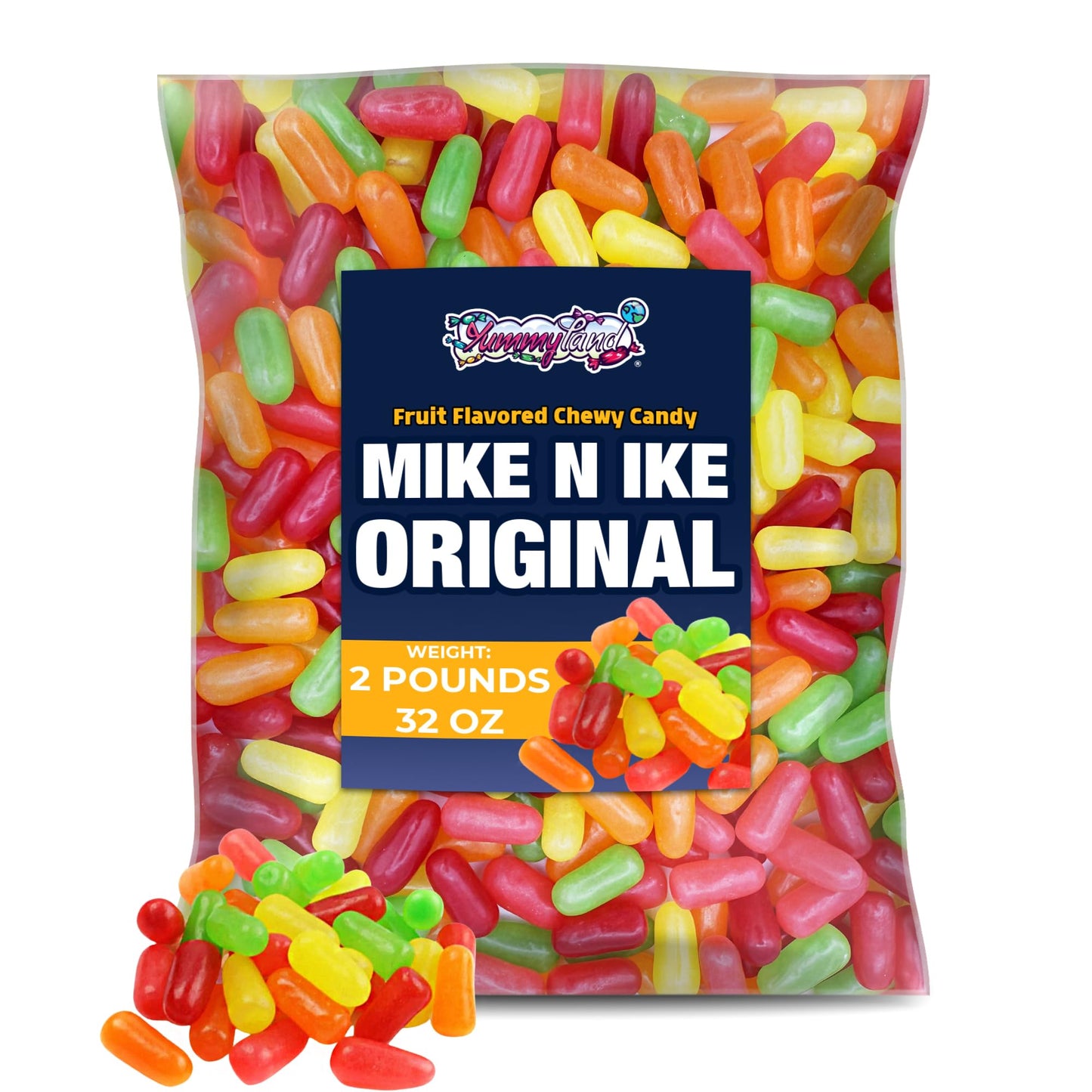 YUMMYLAND MIKE AND IKE Candy, Bulk Bag, Original Fruits, 2 LB (32 oz), Assorted Flavors: Orange, Cherry, Lemon, Lime, Strawberry