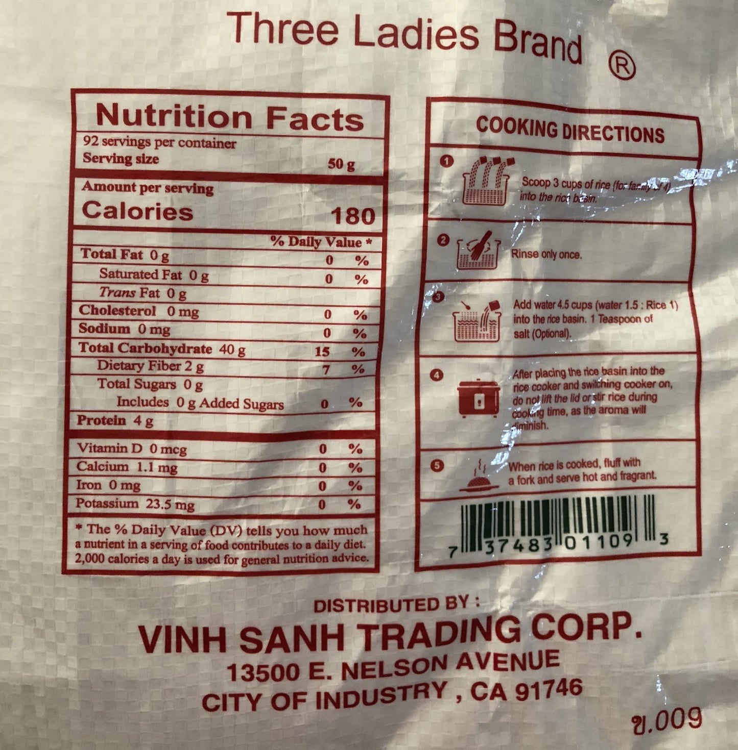 Three Ladies Jasmine Rice Extra Super Quality - 10 Lbs